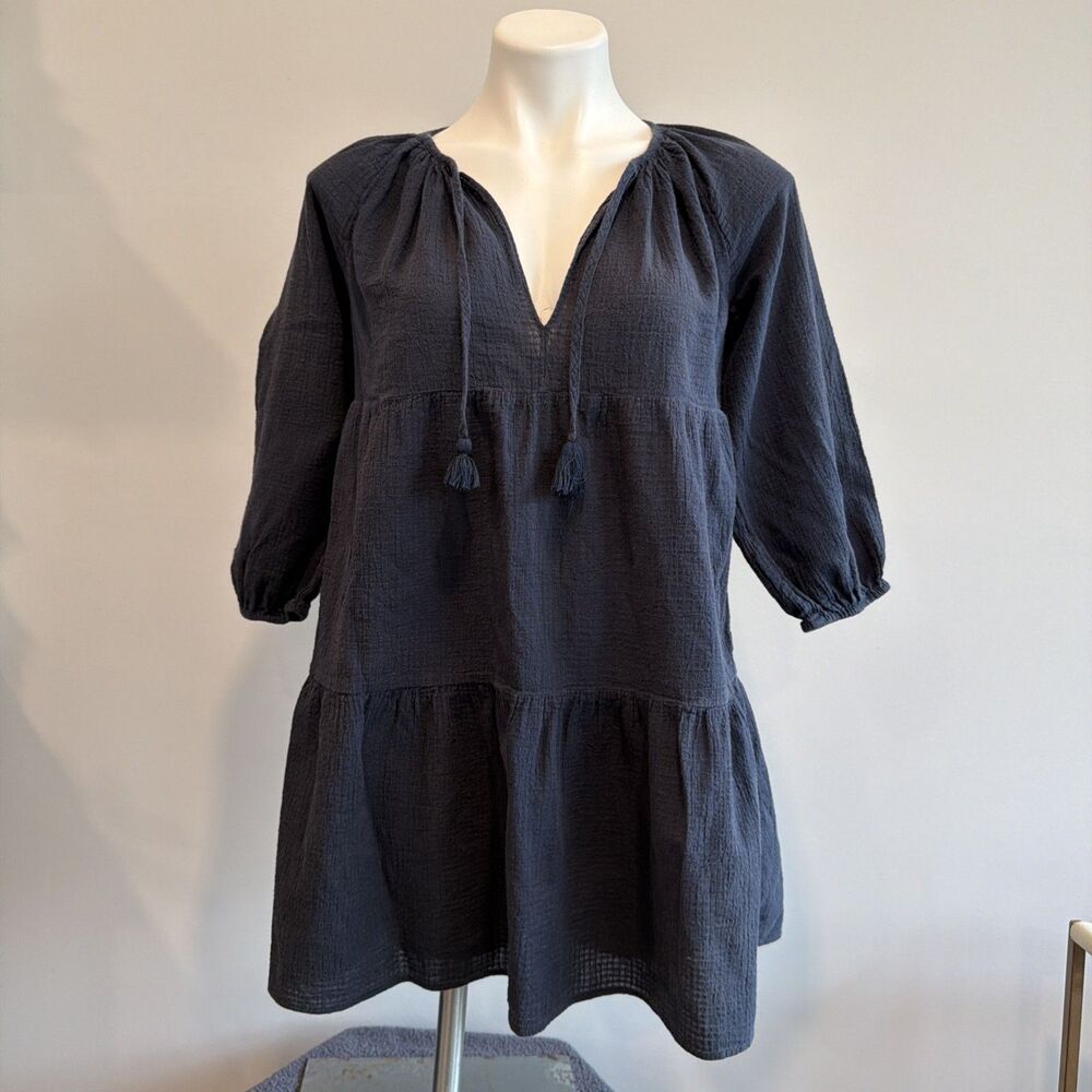 Boho Peasant Cottage Fairy Y2K J.Crew Baby Doll Dress Navy XS